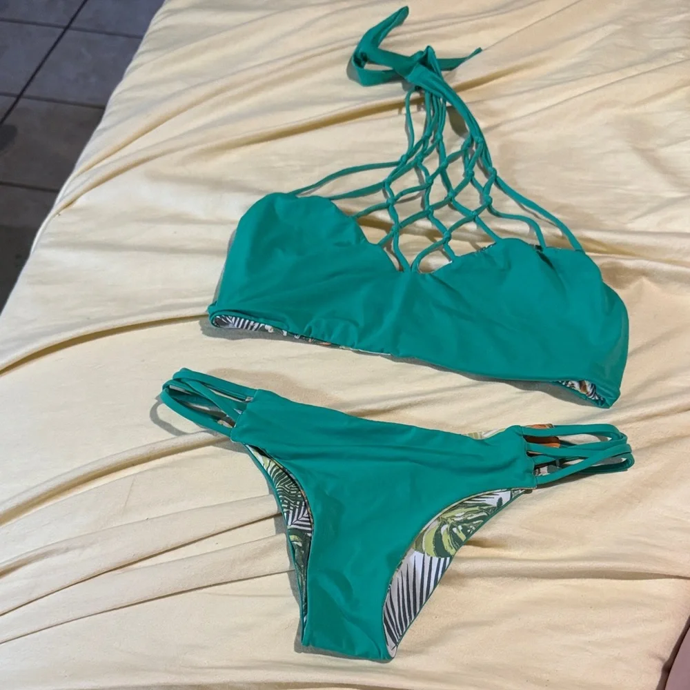 San Lorenzo Tropical Pineapple Green & Orange Strappy Bikini